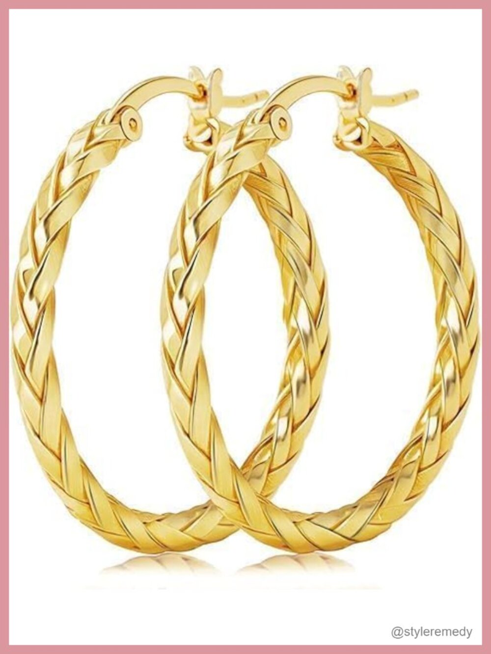 14K Gold Plated Twisted Hoop Earrings Hypoallergenic Lightweight
